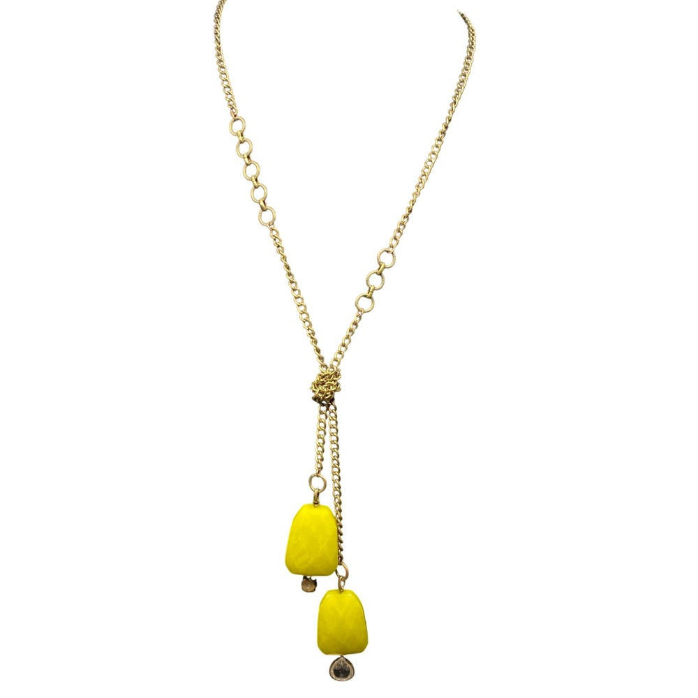 Gold‎ Tone Y Necklace Yellow Gemstone Drop Pendant Women's Fashion Jewelry